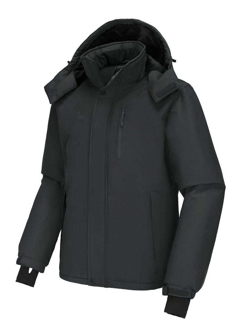 CAMEL CROWN Men's Ski Snow Jacket Waterproof Winter Snow Coat Windproof Warm Fleece Lining Hooded Parka Rain Jacket Pure Dark Grey S - Image 1