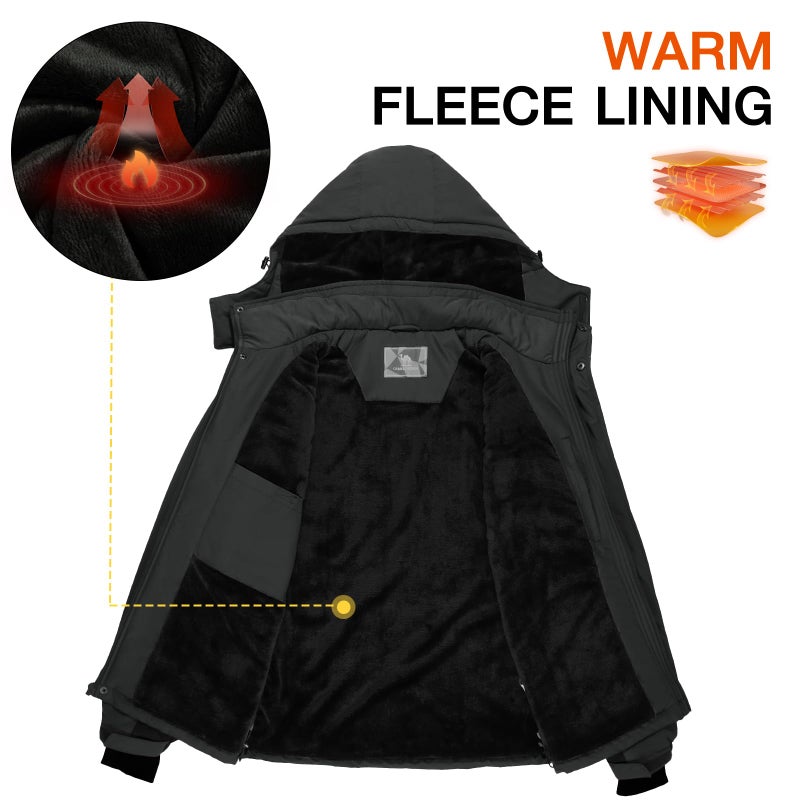 CAMEL CROWN Men's Ski Snow Jacket Waterproof Winter Snow Coat Windproof Warm Fleece Lining Hooded Parka Rain Jacket Pure Dark Grey S - Image 5