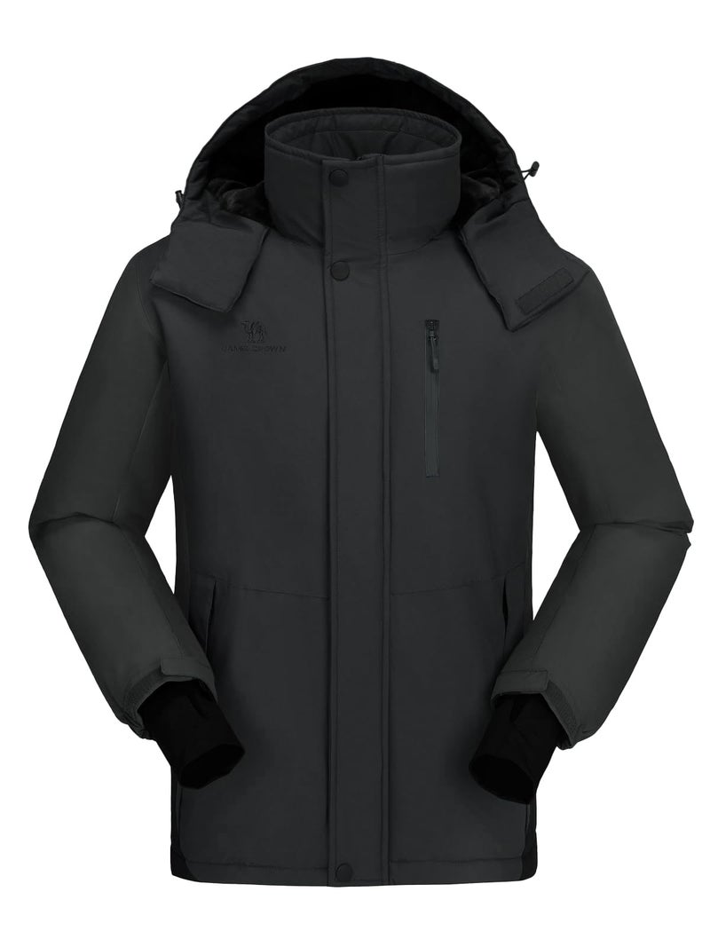 CAMEL CROWN Men's Ski Snow Jacket Waterproof Winter Snow Coat Windproof Warm Fleece Lining Hooded Parka Rain Jacket Pure Dark Grey S - Image 2