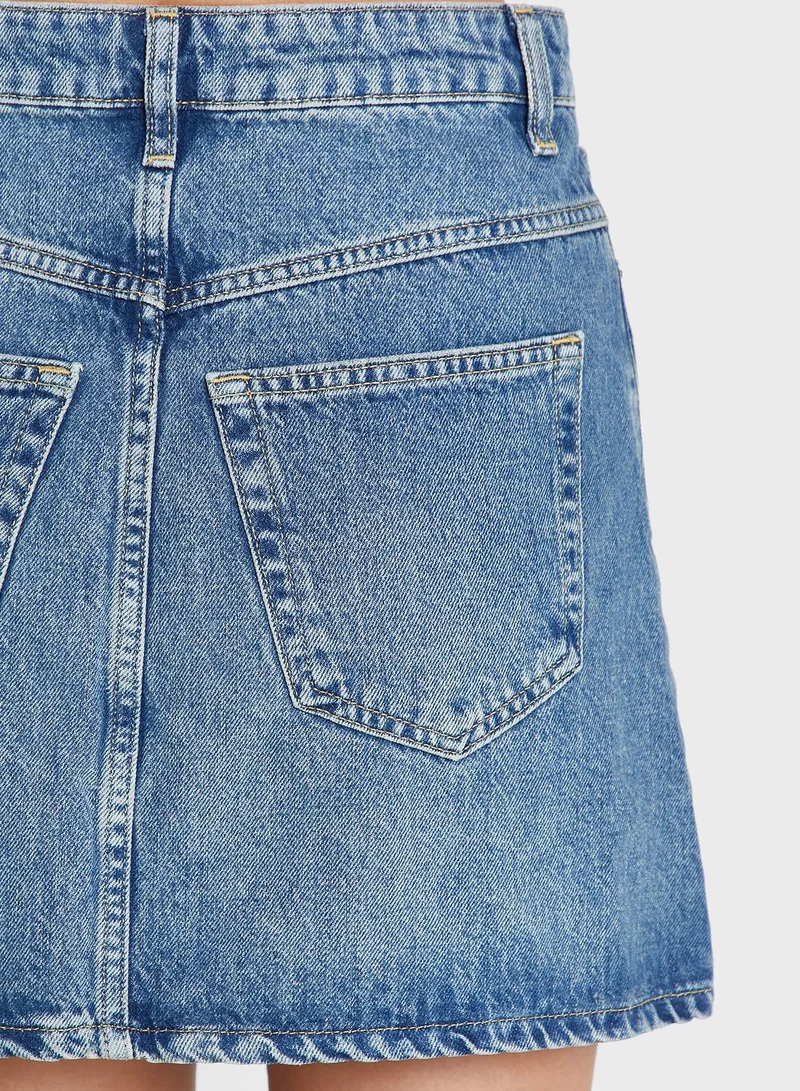 TOPSHOP High Waist Denim Mini Skirt