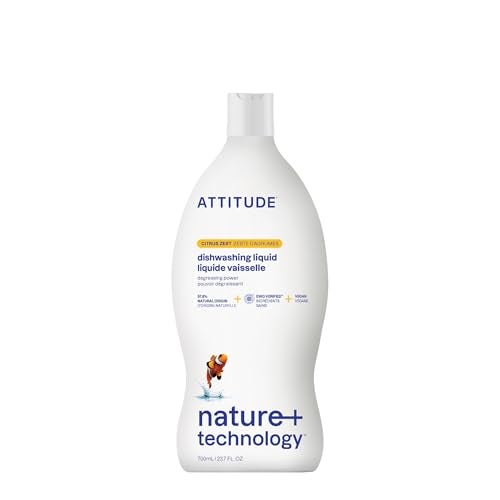 ATTITUDE Dish Soap, EWG Verified, Plant-Based & Vegan Dishwashing Liquid, Naturally Derived, Citrus Zest, 23.7 Fl Oz - Image 1