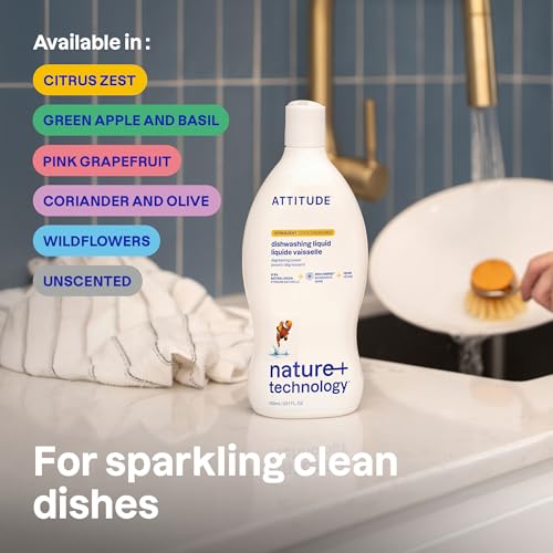 ATTITUDE Dish Soap, EWG Verified, Plant-Based & Vegan Dishwashing Liquid, Naturally Derived, Citrus Zest, 23.7 Fl Oz - Image 2