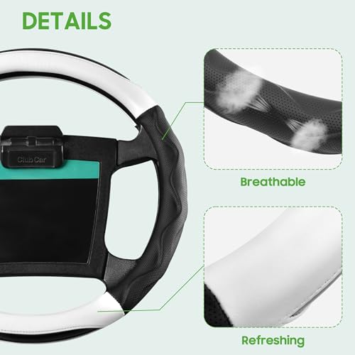 10L0L Golf Cart Steering Wheel Cover for Yamaha G29 & Club Car DS Precedent - 14" Premium Leather Anti-Slip Grip | UV-Resistant & Easy Installation - Image 3