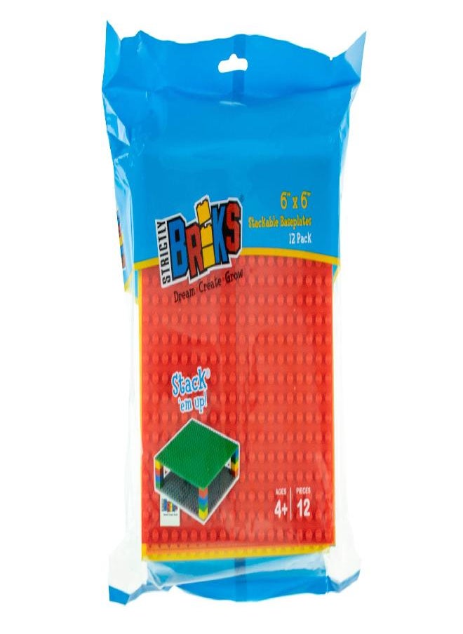 Strictly Briks Strictly Briks Classic Stackable Baseplates, for Building Bricks, Bases for Tables, Mats, and More, 100% Compatible with All Major Brands, 12 Rainbow Colors, 12 Pack, 6x6 Inches  - Image 4