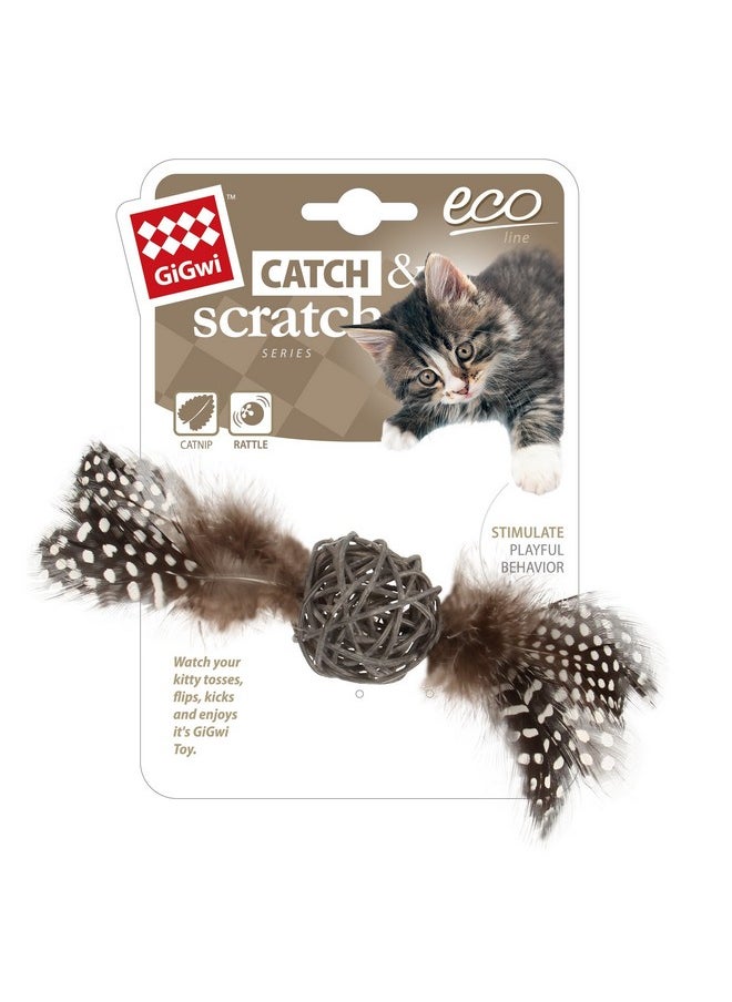GIGWI - Eco Line Catch & Scratch Cat Toy With Rattle (Wood/Feather/Rattan) - Image 1