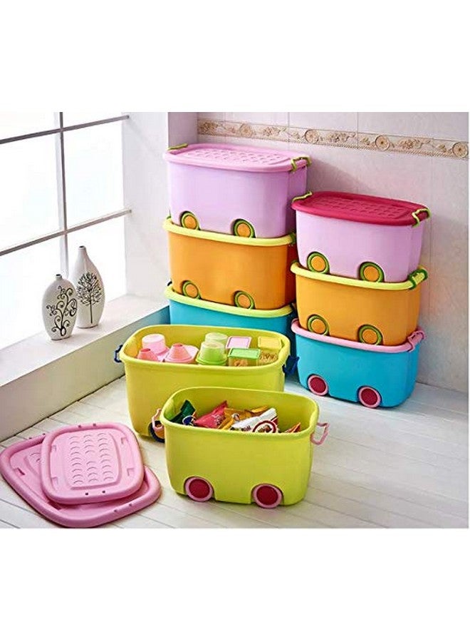 ستار ورك منظم تخزين ألعاب بلاستيكي سعة 25 لترًا من ستار وورك/سلة تخزين ألعاب للأطفال/صندوق تخزين سلة ألعاب للأطفال بحجم كبير (عبوة من قطعتين/قابل للتكديس/عجلات/غطاء ومقبض قابلان للقفل)، 24 × 10 × 10 سم، متعدد الألوان - Image 4