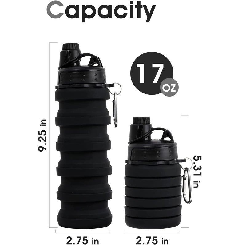 HAWKISTER Collapsible Silicone Water Bottle For Sports, Trekking, Cycling, Outdoor, College, And Gym - Foldable With Sipper Lid And Snap Hook, Grey, 0.50 Liter - Image 4