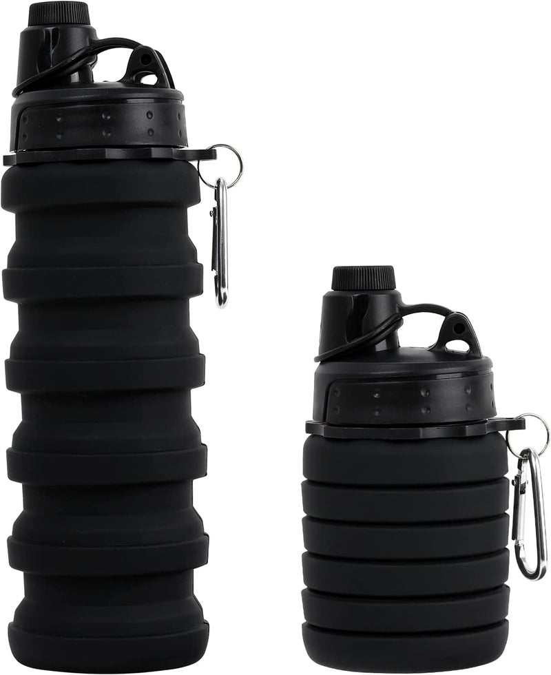 HAWKISTER Collapsible Silicone Water Bottle For Sports, Trekking, Cycling, Outdoor, College, And Gym - Foldable With Sipper Lid And Snap Hook, Grey, 0.50 Liter - Image 1