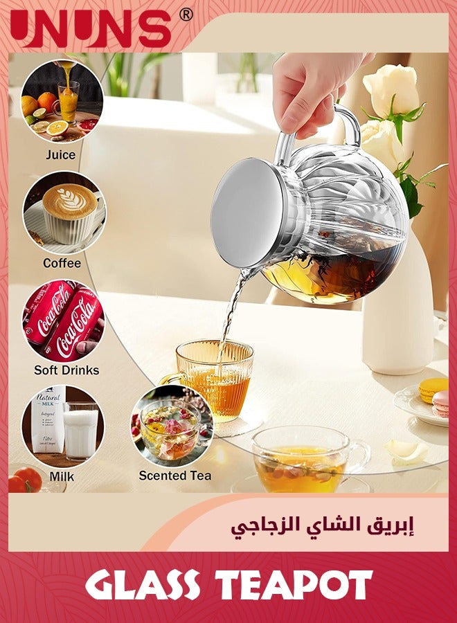 UNUNS Glass Teapot Stovetop,44oz/1300ml Borosilicate Glass Tea Kettle With Lid And Handle,Blooming Tea,Fruit Tea Hand Crafted Kettle For Women Adult Gift Clear - Image 2