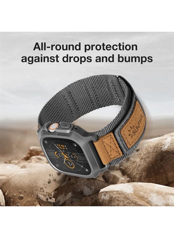 SUNFWR Bands Compatible with Apple Watch 49mm Ultra with Case,Rugged Velcro Nylon Sport Apple Watch Starp with Protective Cover for iwatch for Men(Grey) - Image 1