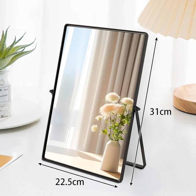 Gosider Black Table Mirror Makeup Mirror Portable Vanity Metal Framed Mirror Rectangular Desk Mirrors with Stand 90°Single-Sided Desk Table Mirror for Bedroom Living Room Office Desk 30x22cm - Image 5