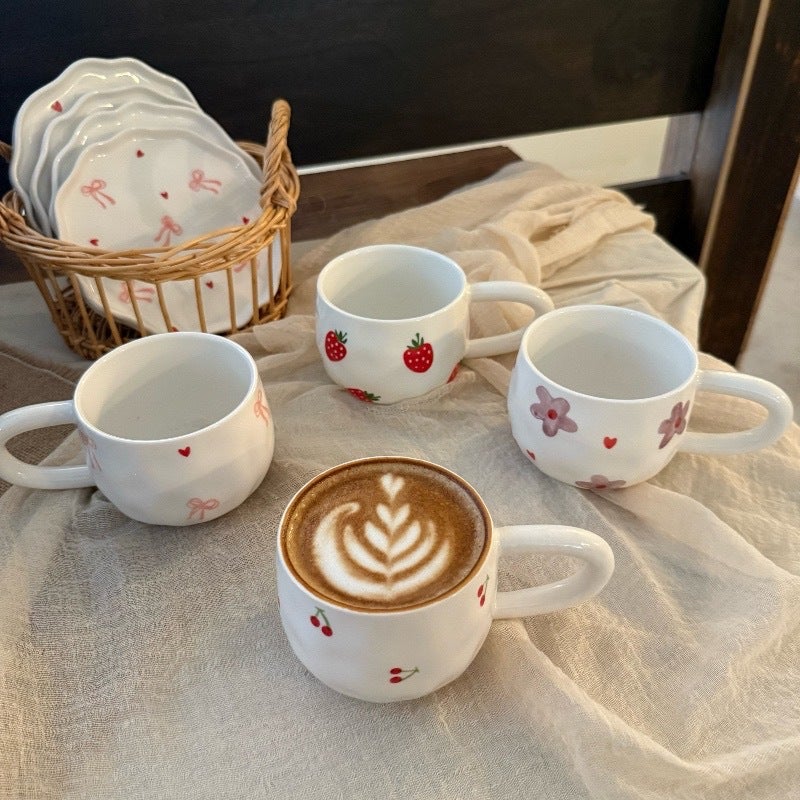 French Retro Ins Style Hand-Pinched Ceramic Coffee Cup And Saucer Hand-Painted Cup And Saucer Afternoon Tea Dessert Saucer Export Cup And Saucer - Image 5