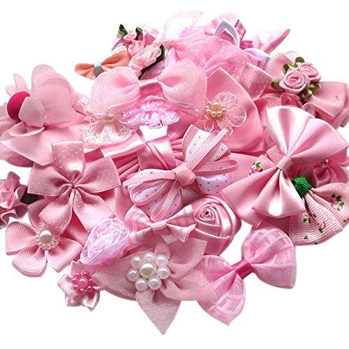 Chenkou Craft Mix Pink Ribbon Flowers Bows Craft Wedding Ornament Appliques 40pcs - Image 1