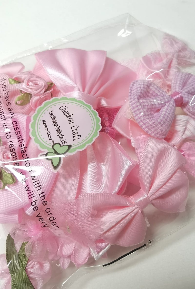 Chenkou Craft Mix Pink Ribbon Flowers Bows Craft Wedding Ornament Appliques 40pcs - Image 3