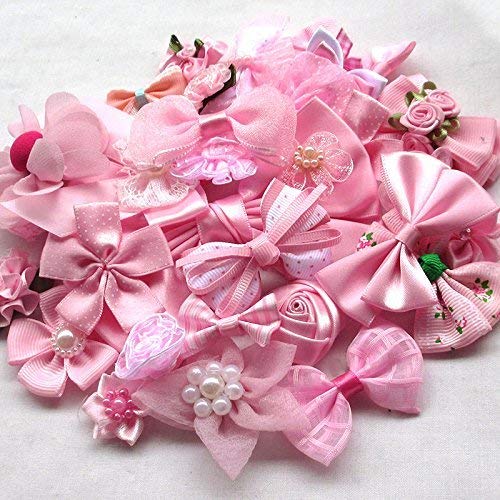 Chenkou Craft Mix Pink Ribbon Flowers Bows Craft Wedding Ornament Appliques 40pcs - Image 2