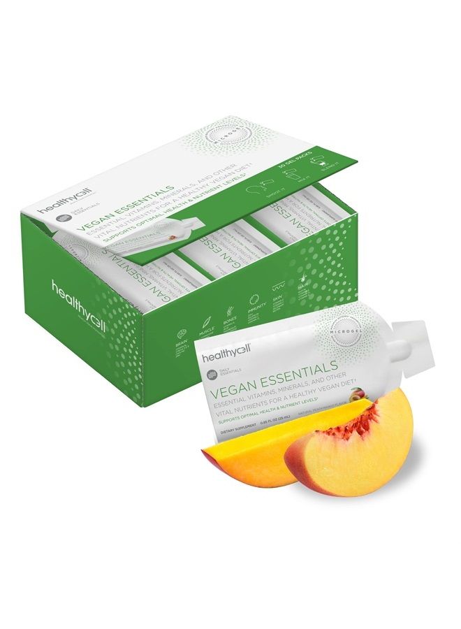 Healthycell Vegan Essentials - Liquid Gel Multivitamin for Hair, Skin, Nails, Brain, Energy and Muscle Support - Plant-Based Omega 3, Biotin, Iron, and Amino Acids - 30 Gel Packs - Image 1