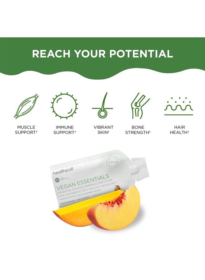 Healthycell Vegan Essentials - Liquid Gel Multivitamin for Hair, Skin, Nails, Brain, Energy and Muscle Support - Plant-Based Omega 3, Biotin, Iron, and Amino Acids - 30 Gel Packs - Image 3