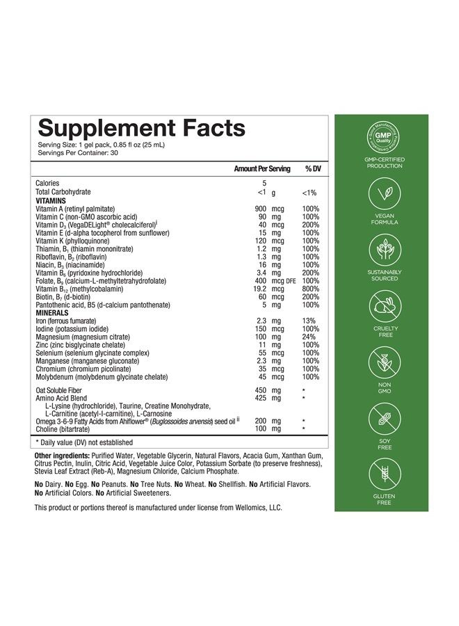 Healthycell Vegan Essentials - Liquid Gel Multivitamin for Hair, Skin, Nails, Brain, Energy and Muscle Support - Plant-Based Omega 3, Biotin, Iron, and Amino Acids - 30 Gel Packs - Image 2