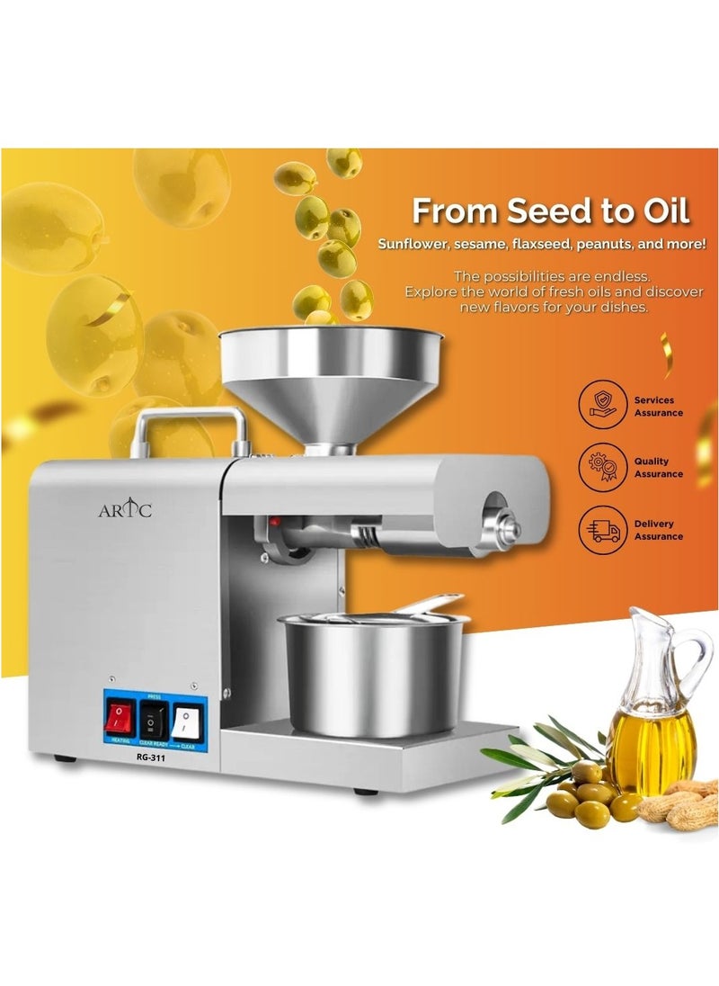 ARTC ARTC Stainless Steel And Compact Electric Oil Press Machine, High Efficiency Cold & Hot Oil Extractor Equipment for Home Use, Spice Shops, Dry Fruit Stores, Restaurants, Small Businesses & Coffee Shops, Easy-to-Operate, Oil Expeller for Seeds, Nuts, Grains & Olive, Perfect for Cold-Pressed & Hot-Pressed Oil Extraction, 820W  - Image 5