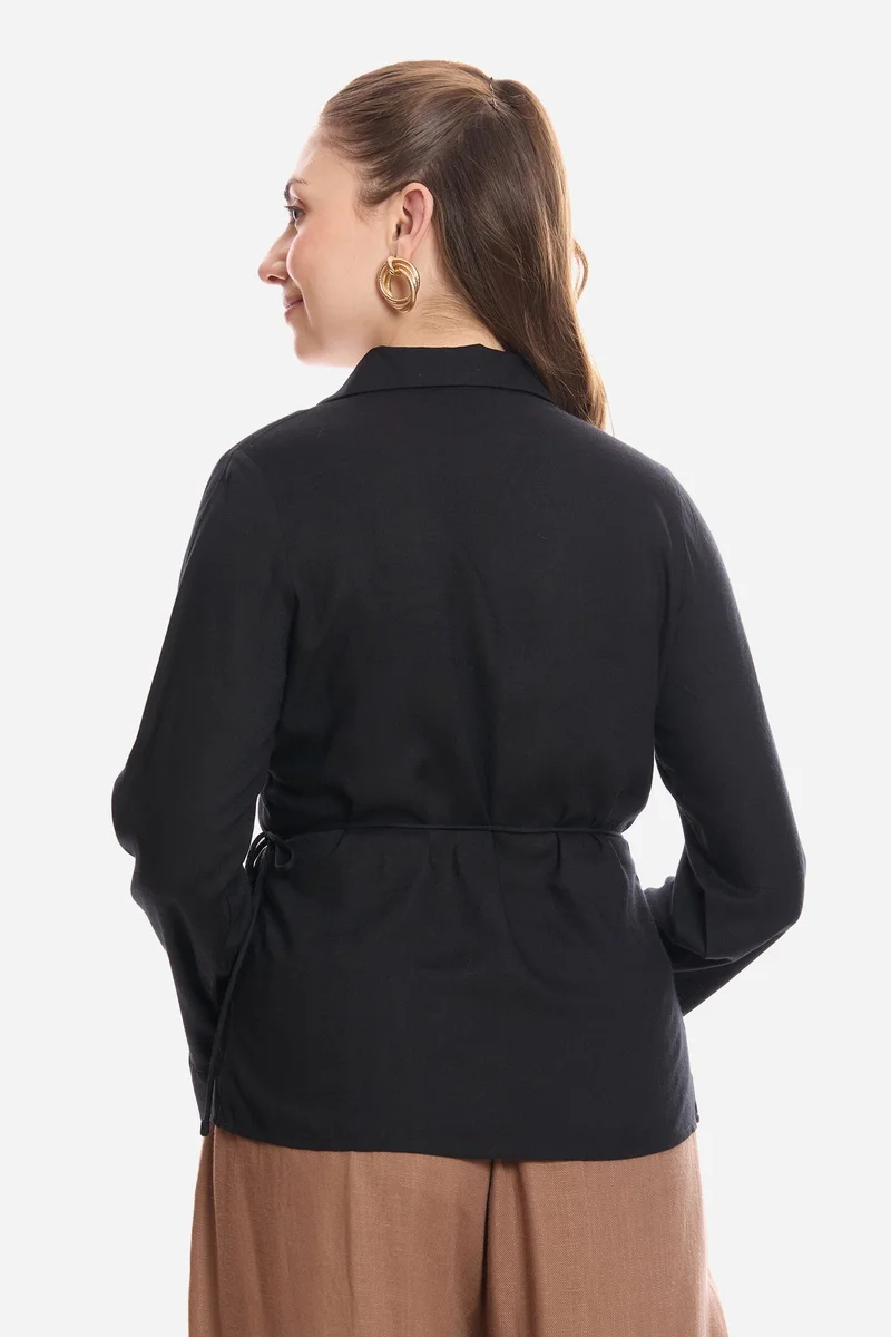 Virgio Black Solid Viscose Wrap Tie-Up Top for Women for Women | Best Price UAE