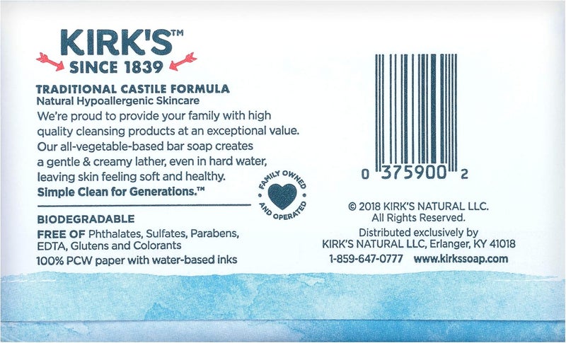 Kirk's Natural Original Castile Soap - 100% Premium Coconut Oil, 4 Ounce Bar - Image 2