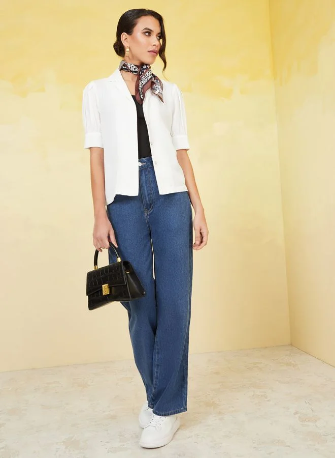 Styli Regular Fit Collared Neck Short Sleeve Blouse