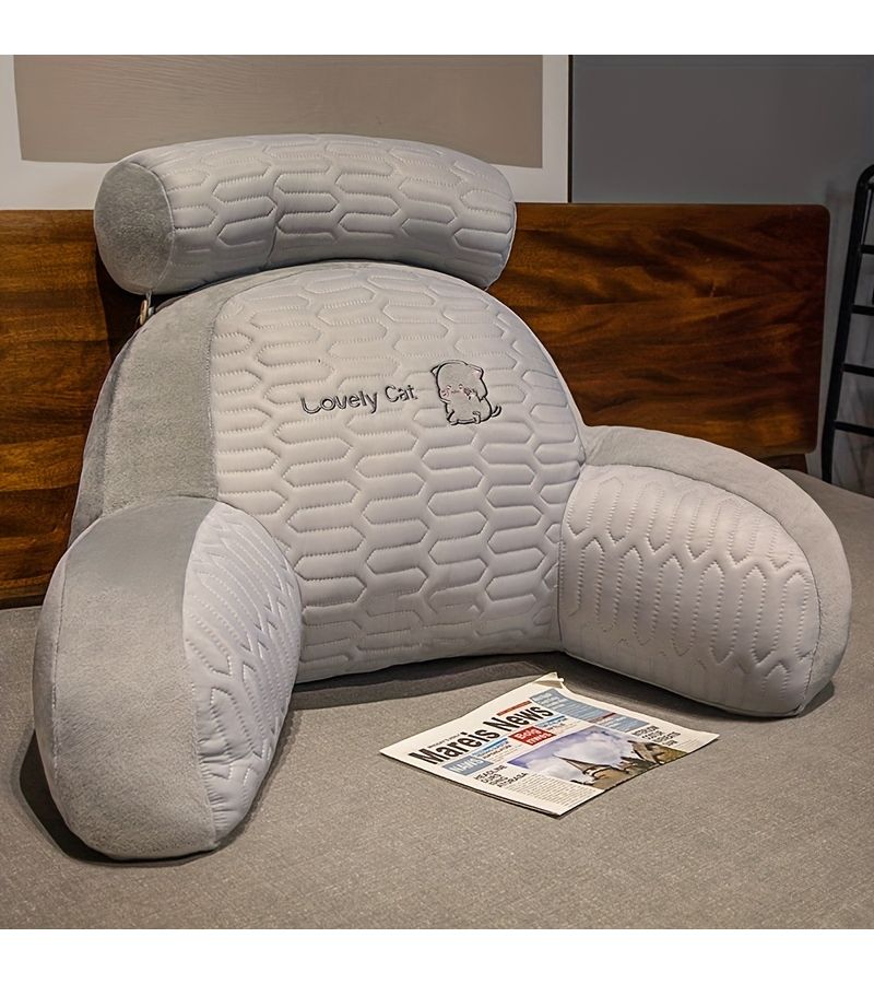 Dark Gray Ergonomic Reading Pillow 23.62 x 15.75 Inches for Neck Back and Arm Support Soft Washable Polyester Pad with Zipper Closure for Office Bed and Sofa Use - Image 1