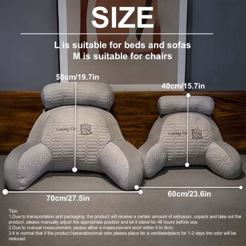 Dark Gray Ergonomic Reading Pillow 23.62 x 15.75 Inches for Neck Back and Arm Support Soft Washable Polyester Pad with Zipper Closure for Office Bed and Sofa Use - Image 3