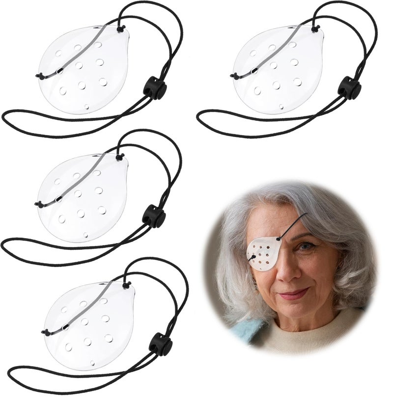 WY LIGHTING LEVEL 4 Pcs Plastic Eye Shield Clear Eye Patch with Adjustable Strap Eye Surgery Covering Breathable After Surgery Eye Protections for Patient Men Women Eye Care Supplies for Eye PostOperative Recovery 