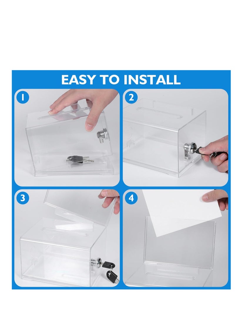 Clear Acrylic Donation Box with Lock and Sign Holder, Ballot Box, Suggestion Box, and Collection Box for Voting, Donations, and Tips - Image 3