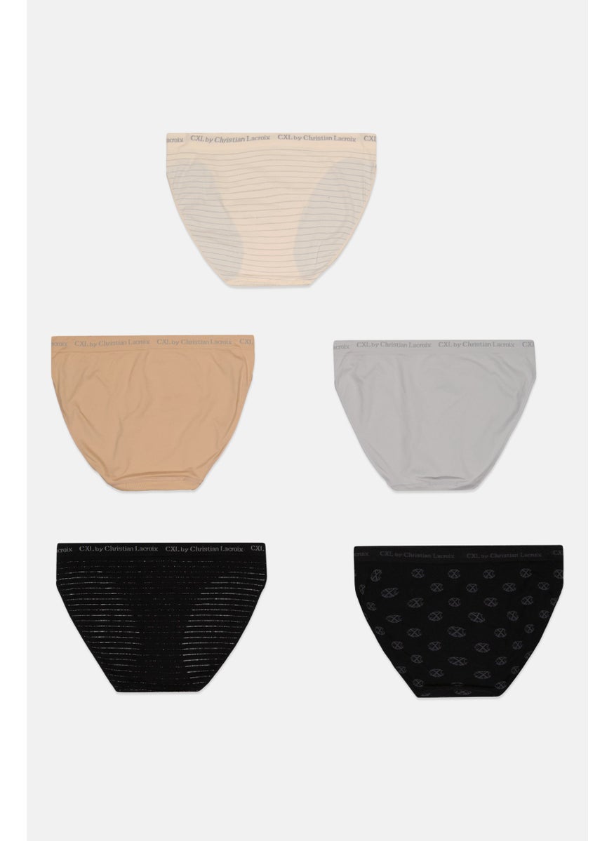 CXL by Christian Lacroix - Women 5 Pcs Brand Logo Pull On Briefs, Black/Tan Combo - Image 1