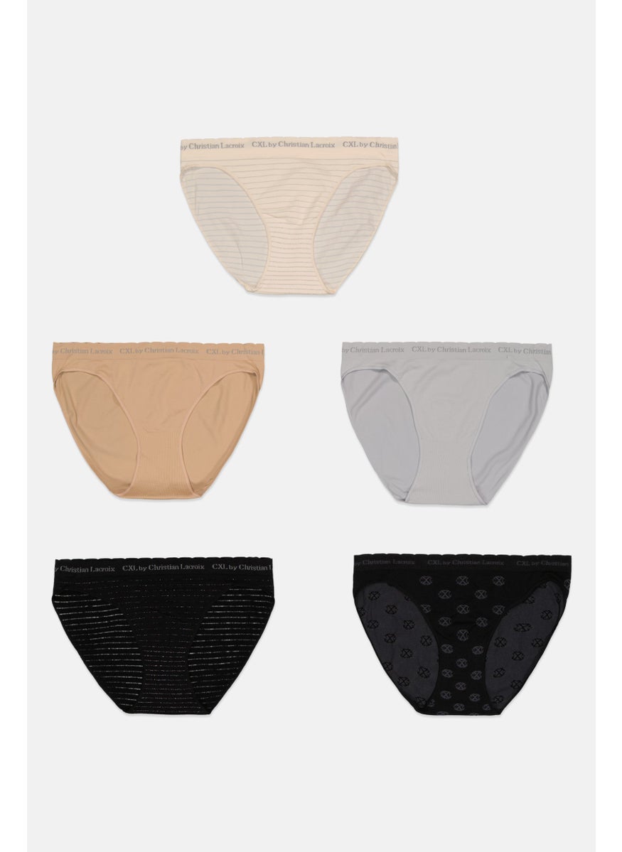 CXL by Christian Lacroix - Women 5 Pcs Brand Logo Pull On Briefs, Black/Tan Combo - Image 1