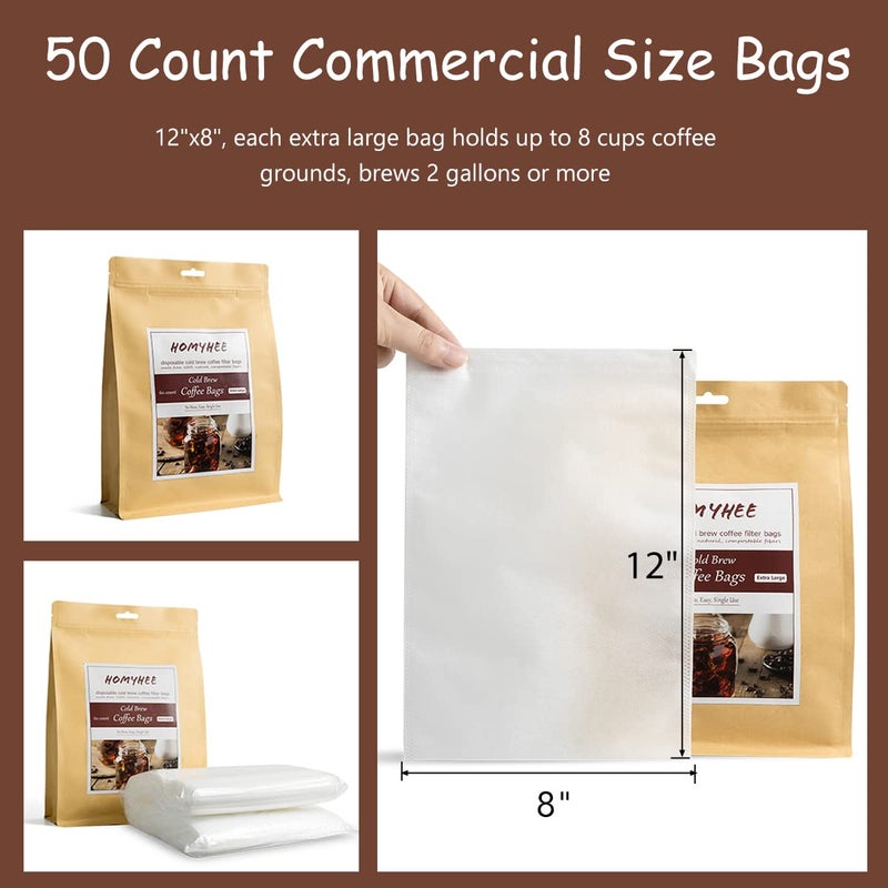 HOMYHEE Disposable Cold Brew Coffee Filters - 50 Count Single Use Filter Sock Packs Fine Mesh Brewing Bags for Concentrate, Iced Coffee Maker, French/Cold Press Kit, Tea in Mason Jar, 8 x 12 Inches - Image 3