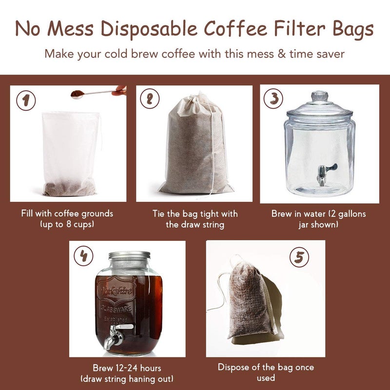 HOMYHEE Disposable Cold Brew Coffee Filters - 50 Count Single Use Filter Sock Packs Fine Mesh Brewing Bags for Concentrate, Iced Coffee Maker, French/Cold Press Kit, Tea in Mason Jar, 8 x 12 Inches - Image 2