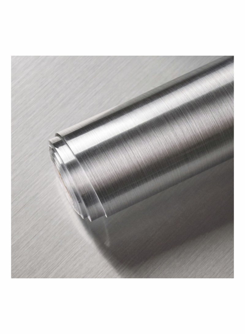 Zikra Silver Wallpaper Peel and Stick Wallpaper Contact Paper Silver Metallic Wallpaper Silver Metal Look Wallpaper Stainless Steel Self Adhesive Appliances Wallpaper DIY Cabinets Liner Decor - Image 1