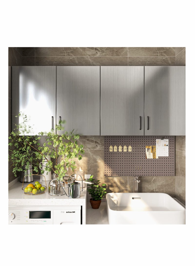 Zikra Silver Wallpaper Peel and Stick Wallpaper Contact Paper Silver Metallic Wallpaper Silver Metal Look Wallpaper Stainless Steel Self Adhesive Appliances Wallpaper DIY Cabinets Liner Decor - Image 2