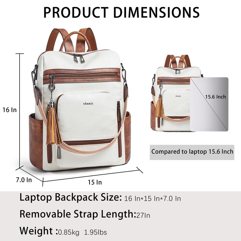 Shrrie Vegan Leather Laptop Backpack for Women 15.6 inch Work Backpack Fashion Travel Backpack Purse for Travel College Work - Image 3