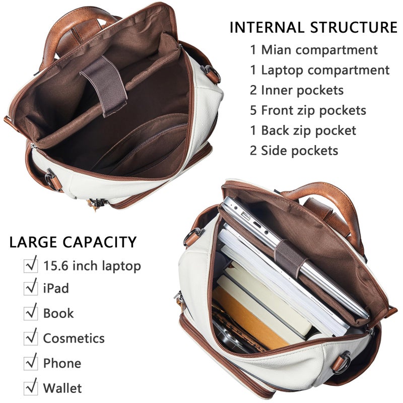 Shrrie Vegan Leather Laptop Backpack for Women 15.6 inch Work Backpack Fashion Travel Backpack Purse for Travel College Work - Image 4