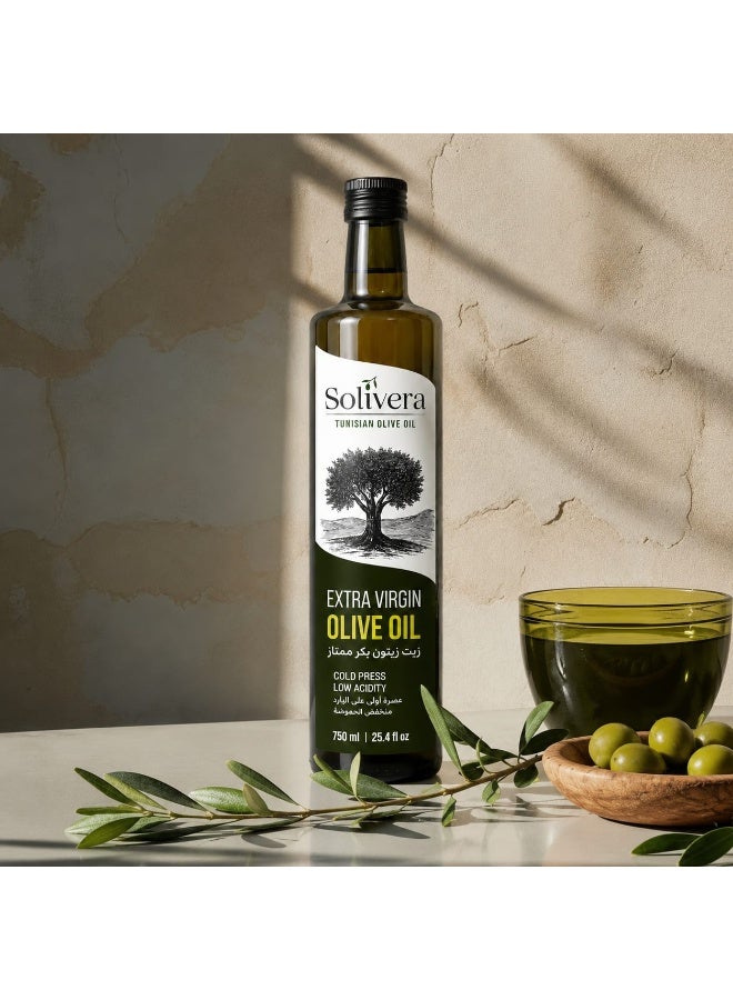 Solivera Premium Tunisian Extra Virgin Olive Oil – First Cold Pressed – Low Acidity – 750ml Dorica Glass Bottle - Image 3