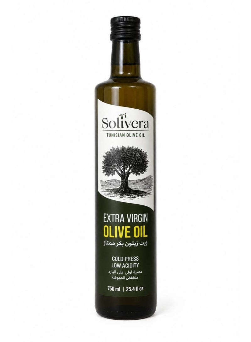 Solivera Premium Tunisian Extra Virgin Olive Oil – First Cold Pressed – Low Acidity – 750ml Dorica Glass Bottle - Image 1