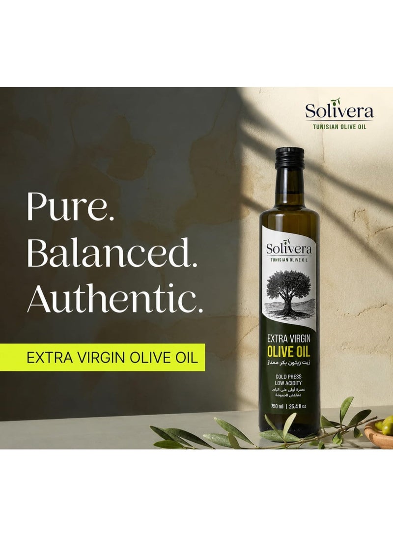 Solivera Premium Tunisian Extra Virgin Olive Oil – First Cold Pressed – Low Acidity – 750ml Dorica Glass Bottle - Image 2