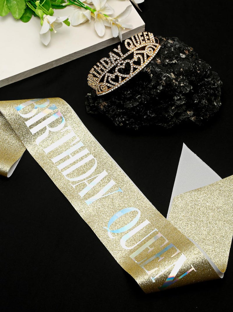 YouBella Jewellery Stylish Birthday Sash and Crown - Pack of 2 Pcs | Birthday Girl Crown | Gifts for Best Friend/Sister (Gold) - Image 3