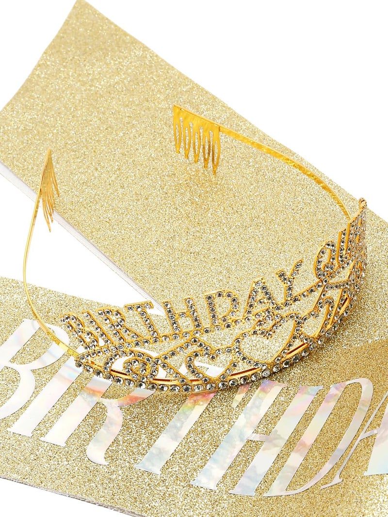 YouBella Jewellery Stylish Birthday Sash and Crown - Pack of 2 Pcs | Birthday Girl Crown | Gifts for Best Friend/Sister (Gold) - Image 4