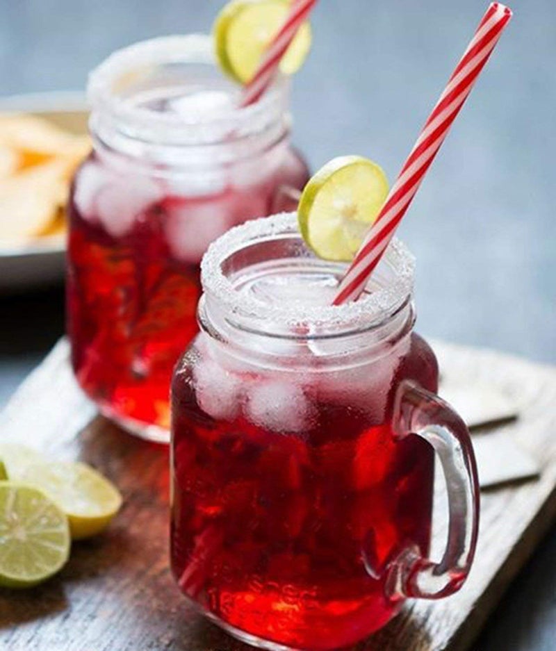 Kosh Mason Jar With Lid And Straw For Drinks, Beverages Fruit Juice Glass Airtight Frosty Jar with Handle Mason mug Jars set with Lid and Reusable Straw (Random Color, Clear, 450 ml) (6 PC) - Image 2