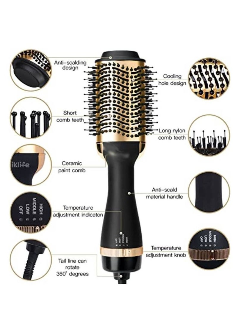 ENZO - One-Step Hair Dryer Brush For Styling and Frizz Control Negative Ionic Hot Air Brush Volumizer Ceramic Coating Gold - Image 1