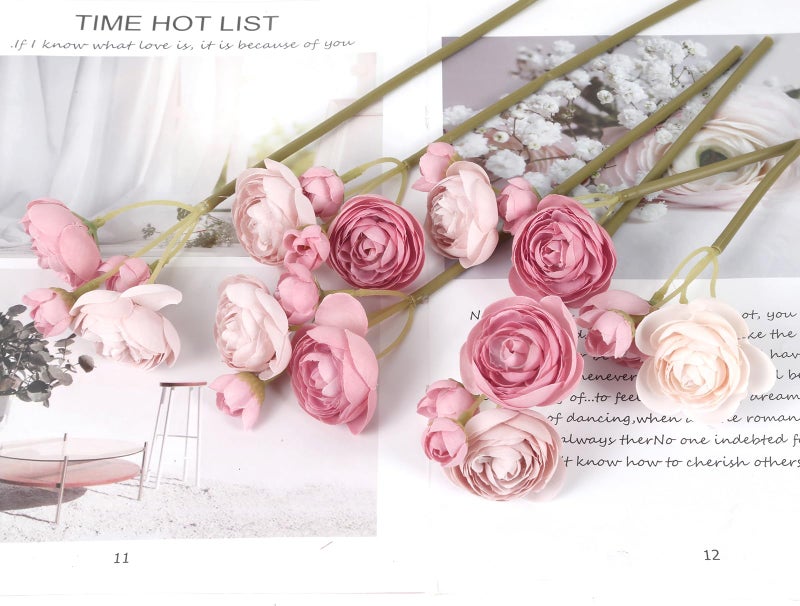 IPOPU Artificial Ranunculus 2 Bouquets Silk Flowers with Stems 12PCS Faux Ranunculus Mini Fake Flowers for Wedding Bouquet Bridal Shower Decorations Floral Filler Flowers Centerpieces (Dusty Rose) - Image 5