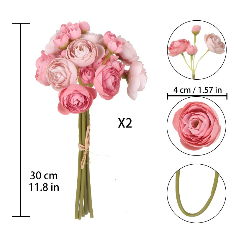 IPOPU Artificial Ranunculus 2 Bouquets Silk Flowers with Stems 12PCS Faux Ranunculus Mini Fake Flowers for Wedding Bouquet Bridal Shower Decorations Floral Filler Flowers Centerpieces (Dusty Rose) - Image 2