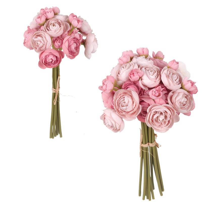 IPOPU Artificial Ranunculus 2 Bouquets Silk Flowers with Stems 12PCS Faux Ranunculus Mini Fake Flowers for Wedding Bouquet Bridal Shower Decorations Floral Filler Flowers Centerpieces (Dusty Rose) - Image 1