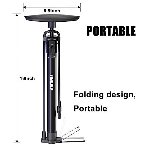 VIMILOLO Bike Pump, Air Bicycle Pump Inflator for Presta and Schrader Valve Tire Ball Bike Portable Pumps 160PSI & 11BAR - Image 5