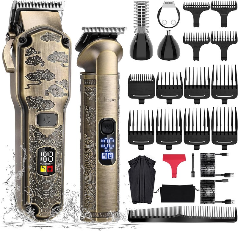 Hatteker Professional Hair Clippers for Men Beard Trimmer Clippers and Trimmer Set Waterproof TBlade Trimmer Cordless Grooming Kit Nose Body Hair Trimmer Barber Clippers Hair Cutting Kit
